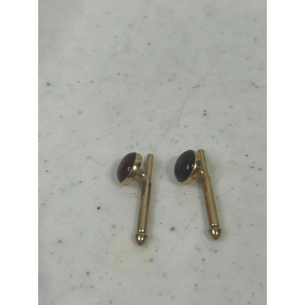 Vintage Gold Tone Garnet Red Cabochon Shirt Studs Set of 2 Formal Wear Accessory
